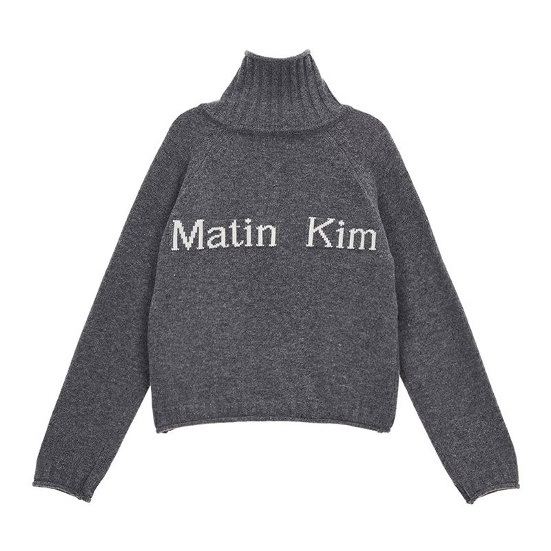 【Matin Kim】マーティンキム ジップアップ ハイネック ニット タートルネック ストリート モード ロゴ 韓国ファッション